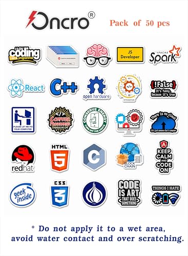 Image of 50 pcs Computer Programmer Coder Developer IT Professional Lover Stickers Vinyl Positive Quotes Aesthetic Decorate Accessories for Mobile Laptop Journal Guitar Office Room Novelty Stationery