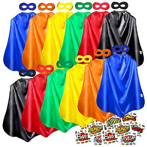 AIMIKE Superhero Capes, Kids Party Cape and Mask, 12 Sets with Superhero Sticker Cover