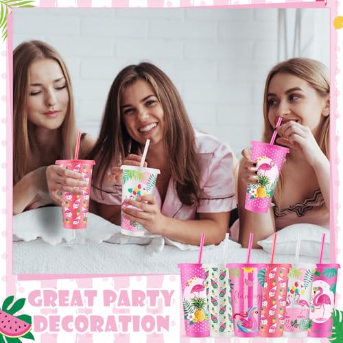 24 Reusable Flamingo Cups with Lids & Straws - Party Supplies - Image 4