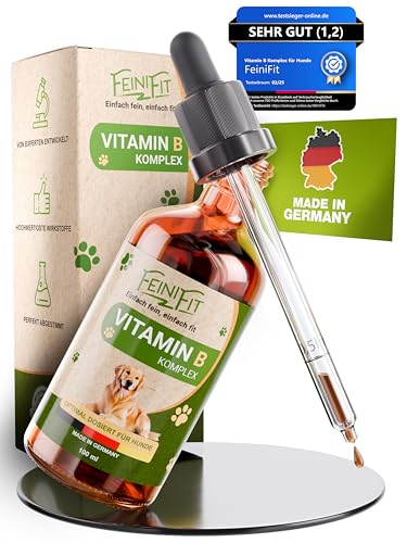 FeiniFit Vitamin B Komplex Hund Tropfen 100 ml – flüssige B-Vitamine für Hunde, leichte Einnahme statt Tabletten, B Vitamine Hunde (B1–B12) für einfache tägliche Versorgung, Made in Germany