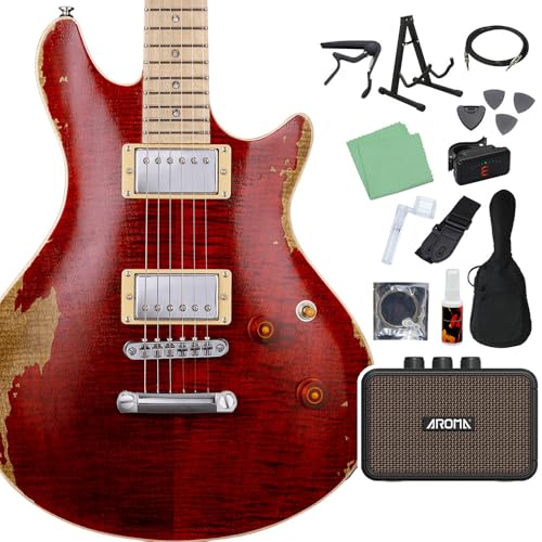 BanG Dream! POTBELLY FM Rana Distressed See Thru Wine Red エレキギター初心者14点セット 【充電式ミニアンプ付き】 要 楽奈 BanG Dream! MyGO!!!!! バンドリ