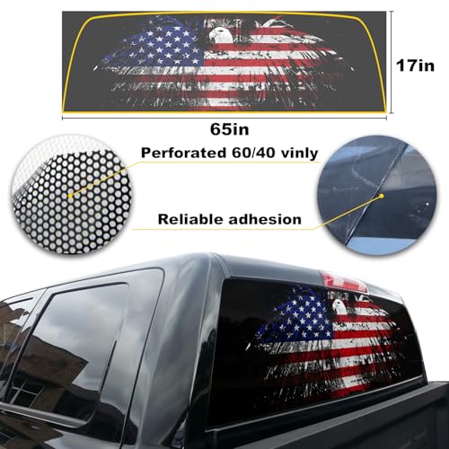 Image of American Flag Decal for Trucks & Cars - Eagle Design (65x17in) for Men, Dad, Grandpa, Boyfriend