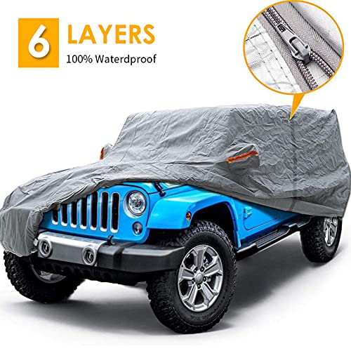 Big Ant Car Cover for Wrangler CJ,YJ, TJ & JK 4 Door All Weather Protection Waterproof SUV Cover Custom Fit for 1987-2021 Wrangler SUV with Driver Door Zipper,Gray