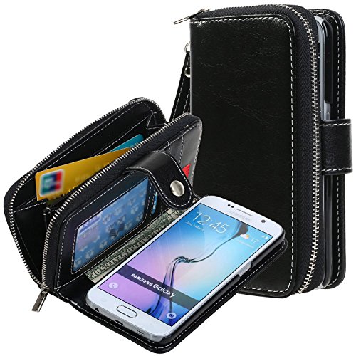 E LV Case for Galaxy S7 Case 2IN1 (CASE Cum Purse) PU Leather flip Wallet Bag Pouch Case Cover for Samsung Galaxy S7 - [Black]