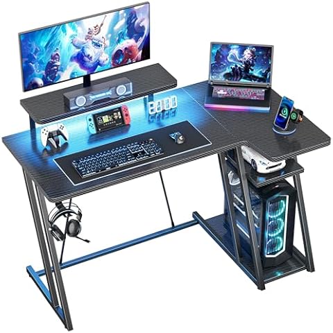 HOMIDEC L-Shaped Gaming Desk with LED Lights Cover