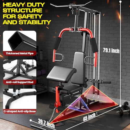 OPPSDECOR Home Gym, Workout Station with High/Low Pulley System, Multifunctional Home Gym Equipment, Exercise Equipment for Full Body Strength Training, Weight Machine with PEC Fly & Chest Press - Image 4