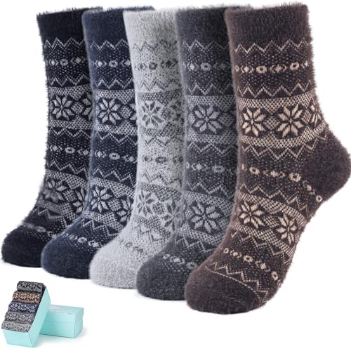Image of SISOSOCK 5 Pairs Fuzzy Soft Cozy Comfortable Socks for Women, Casual Sleep Comfy Socks, Perfect Warm Winter Gifts for Women