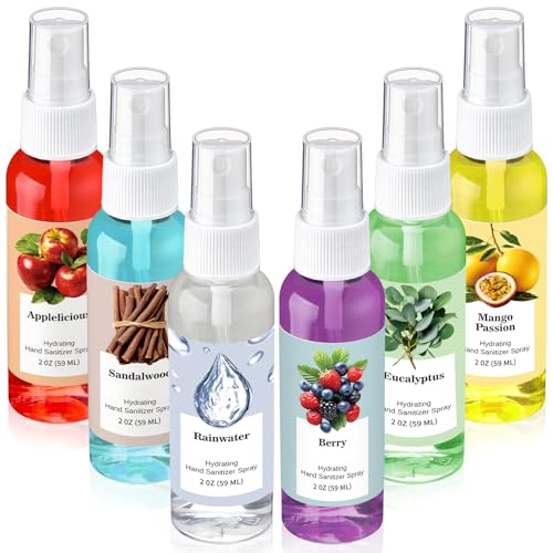 Image of 6 Pcs Hydrating Hand Sanitizers Spray Travel Size, 2 Fl oz | Scented Small Hand Sanitizers Spray, Portable, Moisturizing, Refreshing, for Employee Staff Teacher Nurse Appreciation Gifts