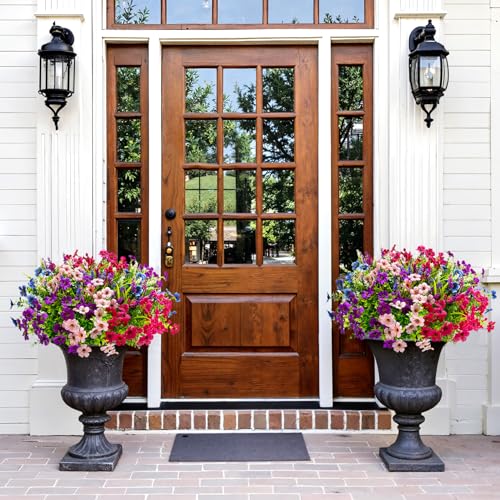 BlueCloudy 14 Bündel Kunstblumen wie Echt, Seidenblumen Künstliche Blumen Balkonpflanzen Kunstpflanze Outdoor Wetterfest UV-beständig Plastikblumen Frühling Blumenstrauß für Balkonkasten Draußen Innen