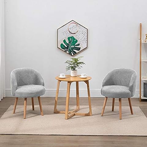 Set of 2 Fabric Tub Chairs, Small Living Room Chairs with Solid Wood Legs, 2 Pieces Occasional Chairs Sofa Side Lounger Chairs Fireside Chairs for Bedroom Small Apartment, Grey Cover