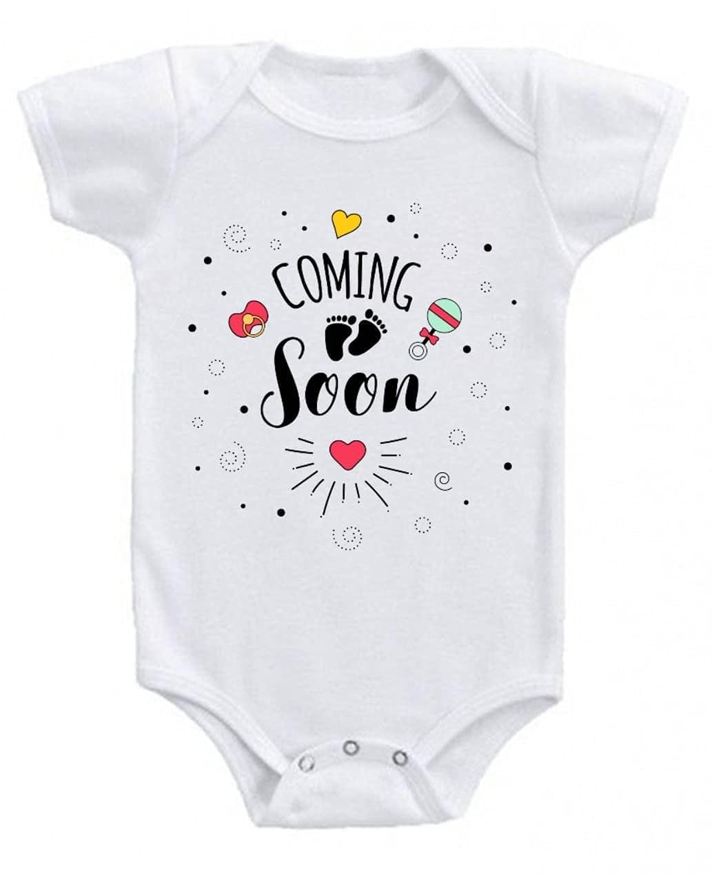 I AM ROMPER New Born Baby Bodysuit Half Sleeve Envelope Neck Jumpsuit Coming Soon Cotton Blend Cute Rompers For Baby Boys & Girls Birthday Gift (0-3 Months, Coming Soon)