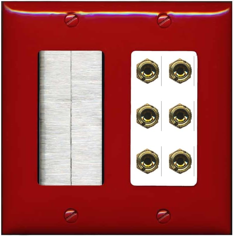 RiteAV 6 Banana 3 Speaker Surround Female Coupler Binding Post Wall Plate - Brush [Red/White]