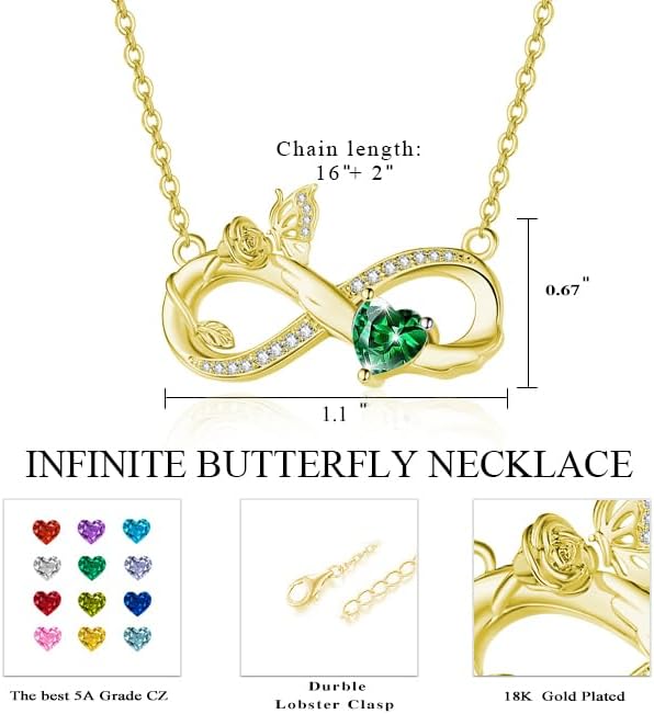 Infinity Necklaces for Women Gold,Anniversary Birthday Gifts for Wife, 14K/18K White Gold Womens Fashion Everyday Jewelry Dainty Butterfly with Heart Diamond Birthstone - Image 3