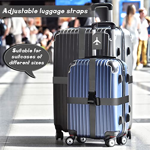 Image of Weewooday 8 Pcs Luggage Straps Suitcase Tags Set for TSA Approved, 4 Travel Adjustable Suitcase Belt, 4 Silicone Luggage Tags with Name ID Card Travel Accessories(Dark Gray,Airplane)