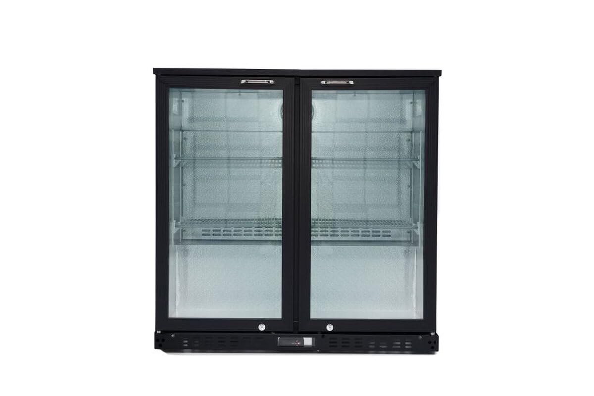 GastroHero Barkühlschrank ECO 230 schwarz 218 Liter Getränkekühlschrank unterbaufähig LED 2 Glastüren Umluftkühlung