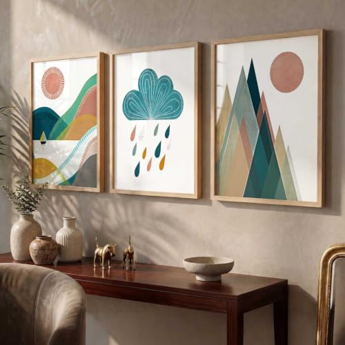 Image of kotart Boho Art Home Decoration Paintings With Frame For Living Room Bed Room Hotel Wall Decor Digital Reprint Set of 3 (19X25 inch)