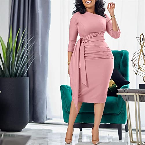 Womens Work Business Pencil Dress Elegant 3/4 Sleeves Slanted Collar Bodycon Midi Wedding Guests Cocktail Office Dress2