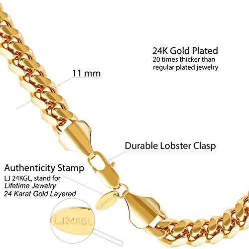 LIFETIME JEWELRY 11mm Miami Curb Cuban Link Chain Bracelet 24k Real Gold Plated3