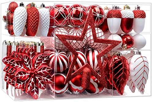 SHareconn Christmas Baubles Set Red and Gold, 106 pcs in 24 Types Shatterproof Ornaments Balls Decoration for Xmas Tree, Great Decorations for Holiday Party Wedding