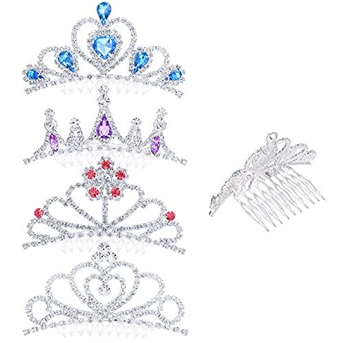 4 Pieces Tiara Crown Jewelry Gift for Little Girls Princess Tiara Comb, Flower Girls Crystal Rhinestone Crown, Tiara Crystal Headband for Girls