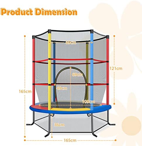 Maxmass Kids Mini Trampoline, 55 Inch Junior Trampoline with Safety Enclosure Net, Indoor Outdoor Toddler Trampolines for Jumping Exercise and Garden Fun Activities