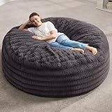 Hobestluk Bean Bag Chairs Beanbag Chair with Filler Adult Bean Bags with Fluffy Ripple Cover, Giant Bean Bag Chairs for Adults (Dark Grey, 5FT - 50' x 50' x 24')