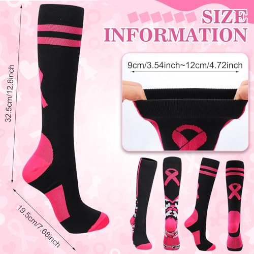 Haysandy 2 Pairs Breast Cancer Socks Women Pink Ribbon Athletic Knee High Crew Socks Football Calf Softball for Men3