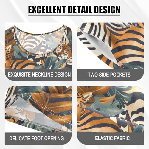 ALAZA Leopard Zebra Palm Leaf Color Pajamas Short Sleeve 2 Piece Sleepwear Top and Bottom Pajama Set Unisex4