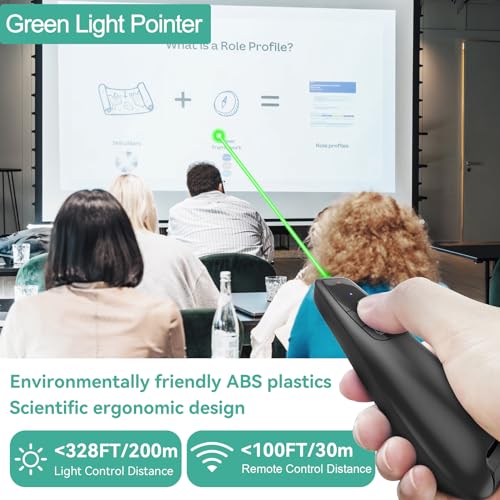 Presenter Powerpoint Fernbedienung, Roter Lichtzeiger, Kabellose 2.4 GHz Verbindung via USB-Empfänger Präsentationsfernbedienung für Windows/Mac/Linux/Android/PowerPoint (Grün)