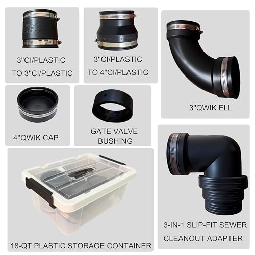 Image of RV and Camper Sewer Waste Plumbing Connection System Kit Compatible with 3 inch PVC Pipe RV Sewer Hose RV Sewer Adapter 6 Pcs Set with Storage Bo (6pcs set)