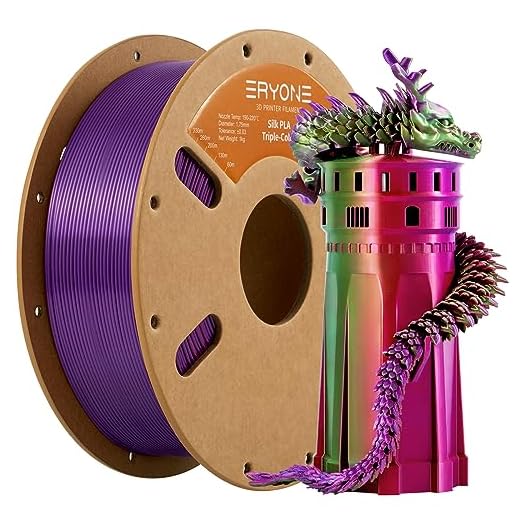 ERYONE Silk Tri Color PLA Filament 3D Printer 1.75mm +/- 0.03mm, Multicolor Filament Tricolor PLA 1KG(2.2lbs) Cardboard Spool, Red Purple Green