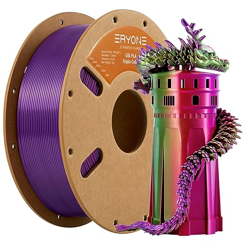 Image of ERYONE Silk Tri Color PLA Filament 3D Printer 1.75mm + /- 0.03mm, Multicolor Filament Tricolor PLA 1KG(2.2lbs) Cardboard Spool, Red Purple Green
