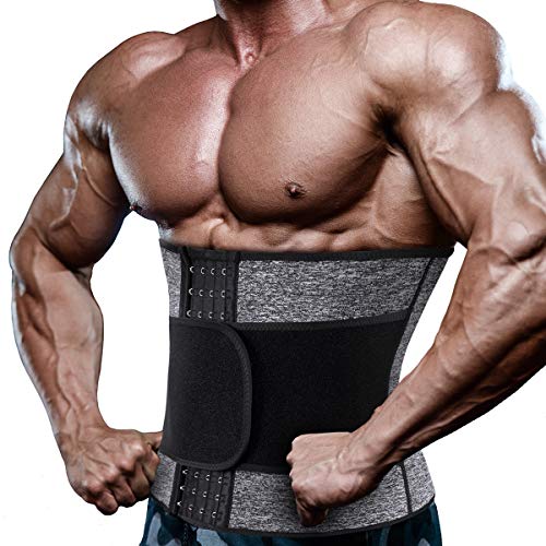 Men Sauna Sweat Waist Trainer Belt Neoprene Trimmer Workout Body Shaper Exercise Cincher Belly Wraps for Weight Loss (Grey Waist Trainer Belt, XL)