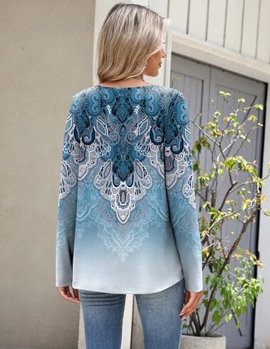 Image of Zeagoo Long Sleeve Shirts for Women Fall Tops Casual Dressy V Neck Blouses Boho Tunic Western Clothes Vacation Outfits