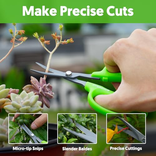 Image of Garden Scissors, 6in Pruning Shears Snips Non-stick Coated Sharp Steel Blades - Gardening Tools Garden Shears for Plants Herb Flowers in Grow Tent and Hydroponics, Curved Blade
