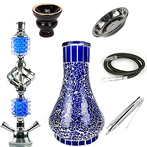 DXP Wasserpfeife Shisha Mosaik Hookah mit 2 Schläuchen ca.55cm inkl. Kohlezange, Tonkopf Zubehör – Bild 8