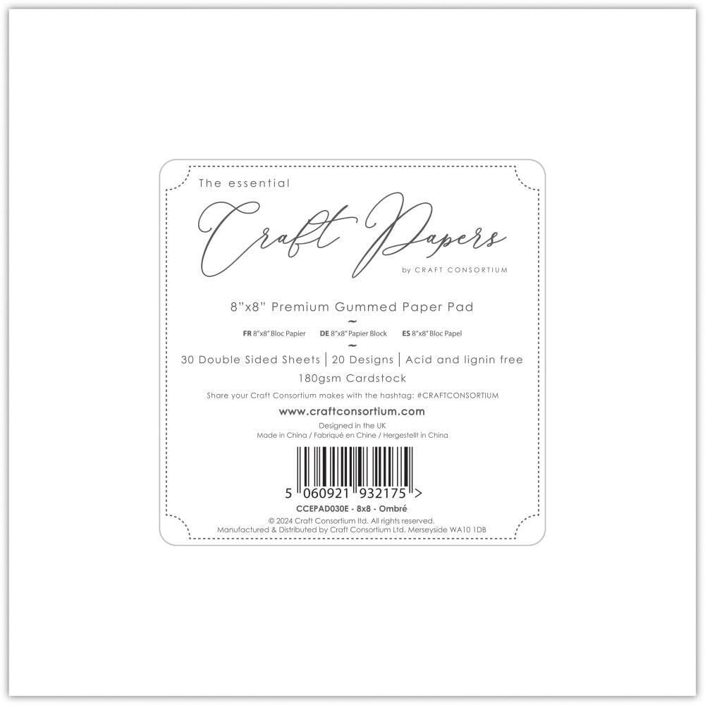 Craft Consortium 8x8 Inch Paper Pad - Double-Sided Ombre Design Scrapbook Paper
