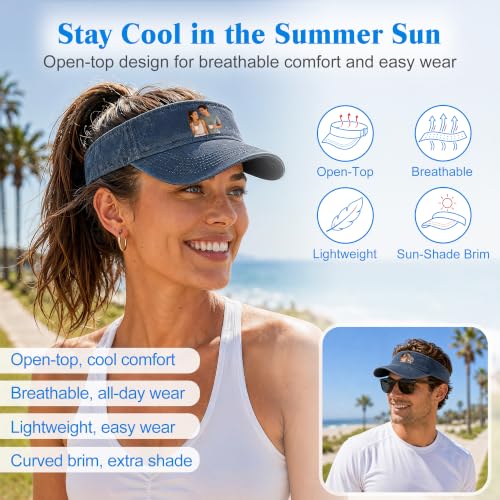 Image of Custom Visor Hat for Men Women Personalized Design Your Own Text Logo Adjustable Sport Baseball Cap
