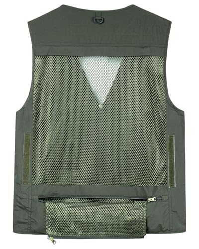 Foto von KTWOLEN Herren Anglerweste Sommer Leicht Schnelltrockenweste Funktionsweste Outdoor Fotografie Hundesport Weste Ärmellos Safari Weste mit Viele Taschen, Grün, 3XL