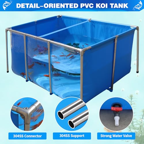 Image of PVC KOI Aquarium Tank, Temporary Fish Tank with Clear Viewing Panel, KOI /Goldfish Pond with 304SS Frame & Drain Valve(59.0 inch L*31.5 inch W*27.6 inch H, About 200Gal Water Capacity)