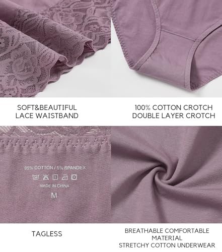 Wealurre Womens Underwear Cotton Bikini Panties for Women High Waisted Lace Hipster Stretch Briefs for Ladies 5 Pack3