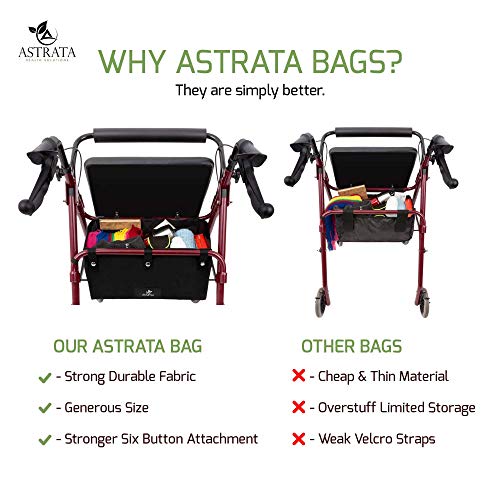 Extra Large Walker Underseat Bag - Rollator Accessories - Under Seat Storage Pouch (Black)
