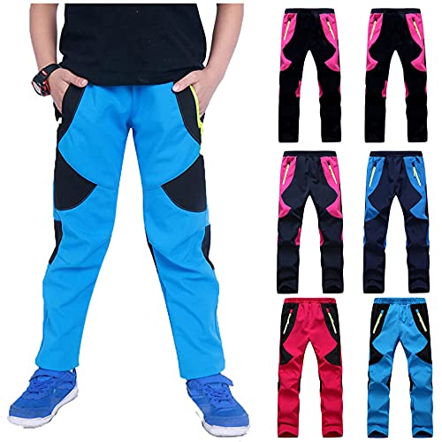 Kids Waterproof Hiking Ski Snow Pants Boys Girls Elastic Waist Fleece Lined Warm Insulated Pants Zipper Pockets