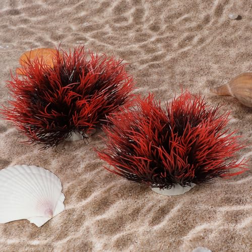 Image of 2 Pcs Aquarium Plants Fish Tank Decorations Artificial Fish Tank Plants Plastic Mini Grass Set Natural Style Tanks Accessories (Black Red)