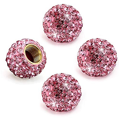 Ygapuzi Tappi stelo valvola Bling confezione da 4, copri stelo valvola pneumatico con strass di cristallo con O-ring, misura universale per auto, camion, SUV, biciclette e motocicli (Rosa