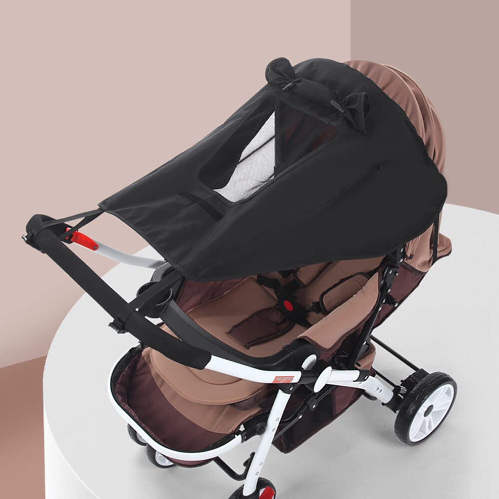Sombrilla Universal para Carro de Bebé con Protección UV 50+ e Impermeable, Parasol con Mirilla y Alas de Sombra, Negro