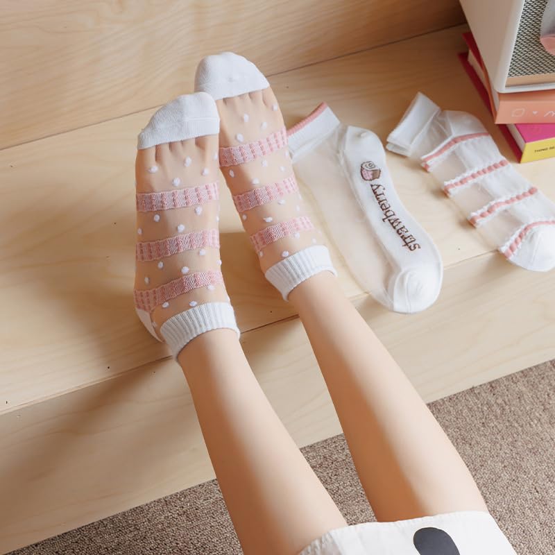 Image of Benefeet Sox Womens Sheer Socks Girls Lace Mesh Ankle Socks Transparent See Through Summer Sock Ultra Thin Nylon Short Sock