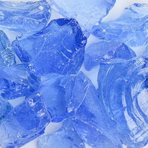 Glass (Crystal) Blue Landscape Glass Fireplace Glass, Landscaping Glass - 25 lbs, Medium