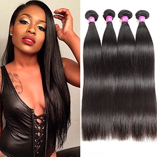 ISEE Hair 8A Malaysian Virgin Straight Hair 4 Bundles 100% Unprocessed Human Hair Weave Bundles Human Hair Extensions 4 Bundles Deal Natural Black 22 22 24 24inches