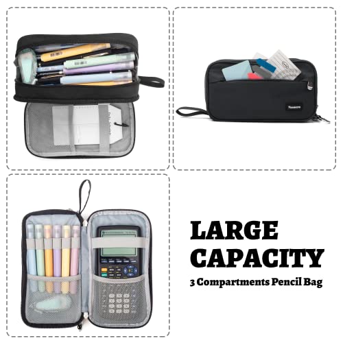 Image of Pencil Case Big Capacity Pen Pouch Large Storage Holder Marker Pen Bag Durable 3 Compartment School Office Desk Organizer Portable Cute Zipper Stationery for Kids Teen Student Boys Girls Adults Klein